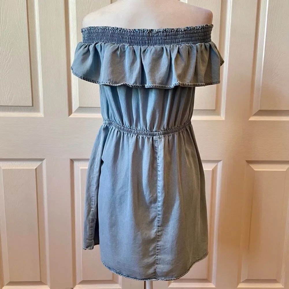 Express Off-Shoulder Ruffle Denim Dress - Picture 4 of 4